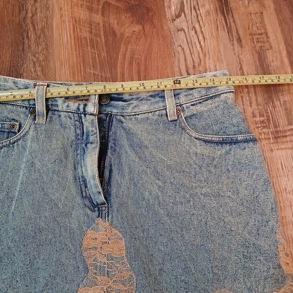 Vintage Newport News Jeanology Denim Leopard Animal Lace Maxi Skirt Size 8 - Picture 5 of 6